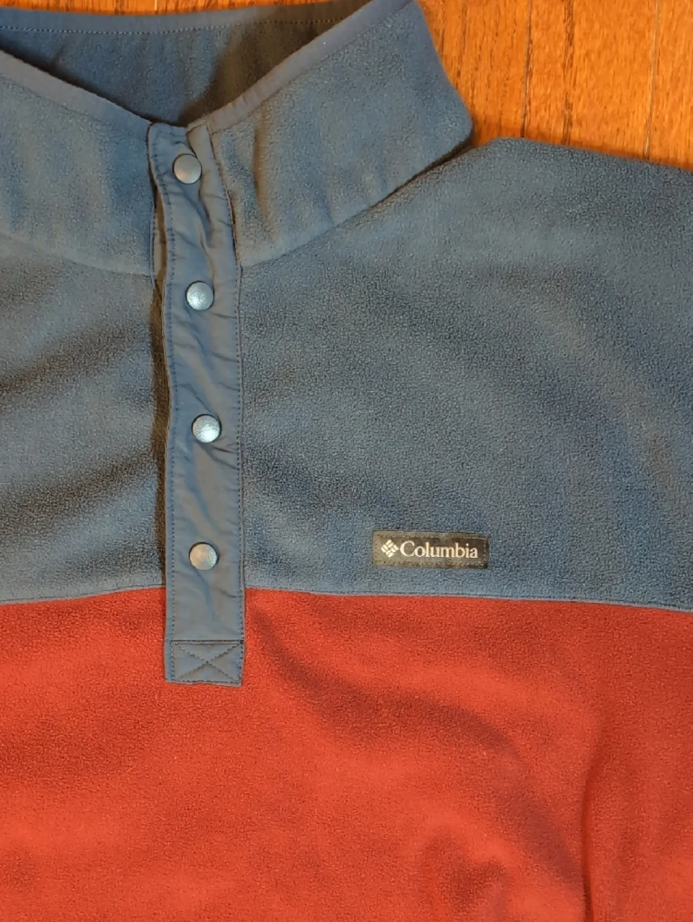 Columbia Sportswear Men’s Snap-Front Fleece Pullover Size XL Blue and Burgundy - Picture 2 of 5
